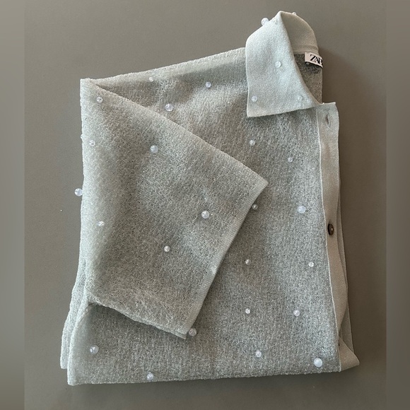 New! Semi sheer knit shirt with pearls. Zara. Size S-M. - Picture 5 of 5